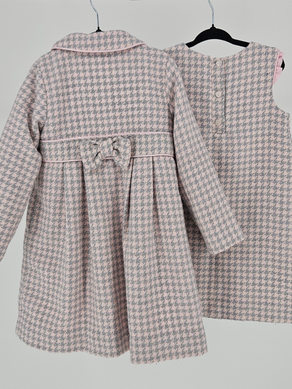 Camilla Girls 2 Piece Houndstooth Coat & Dress Set Pink Grey Size 3T - Picture 2 of 7